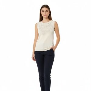 NWT Versace Womens Size 40 Cream Sleeveless Top Knit Designer Luxury Essential